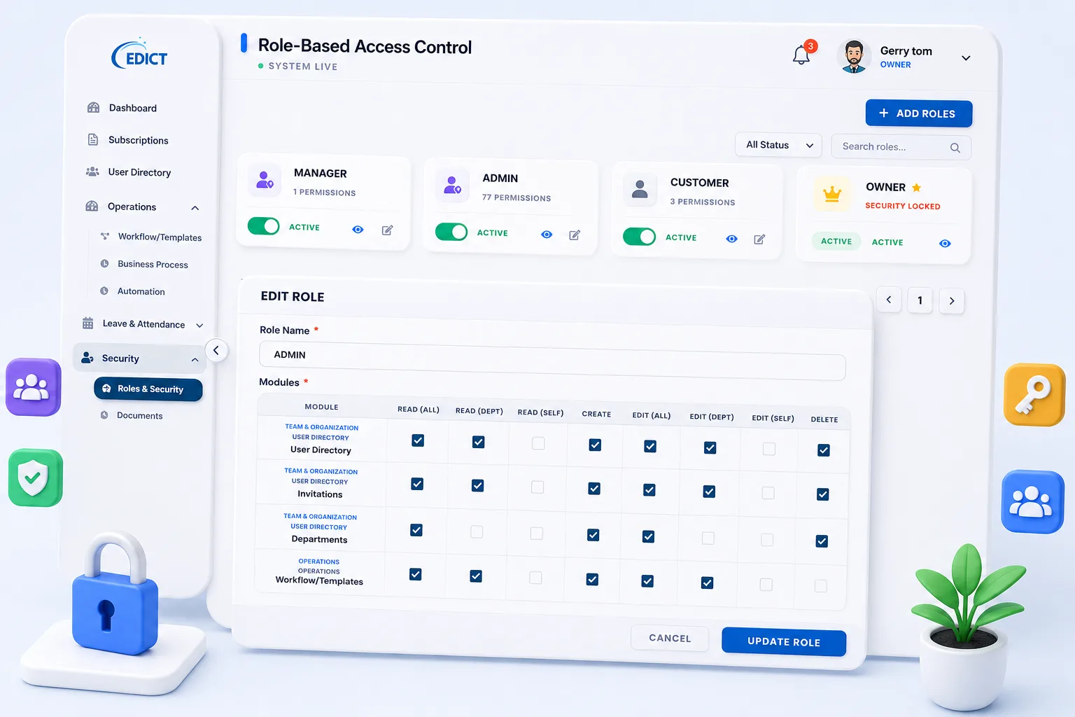 EDICT compliance orchestration dashboard